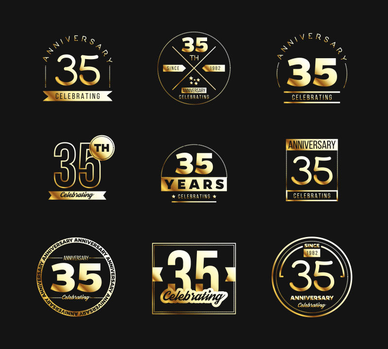 抽象矢量金色35周年纪念徽章设计
