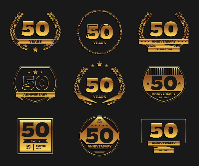 抽象矢量金色50周年纪念徽章设计