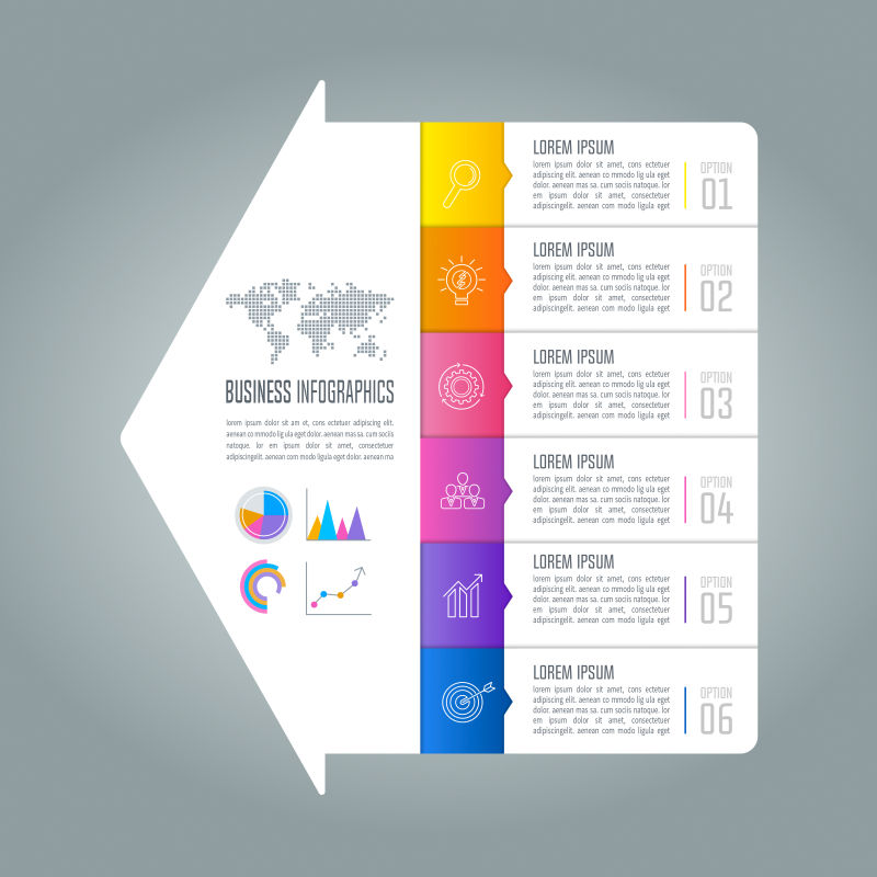 抽象矢量商业彩色箭头信息图表设计