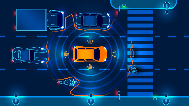 创意矢量智能汽车行驶系统插图
