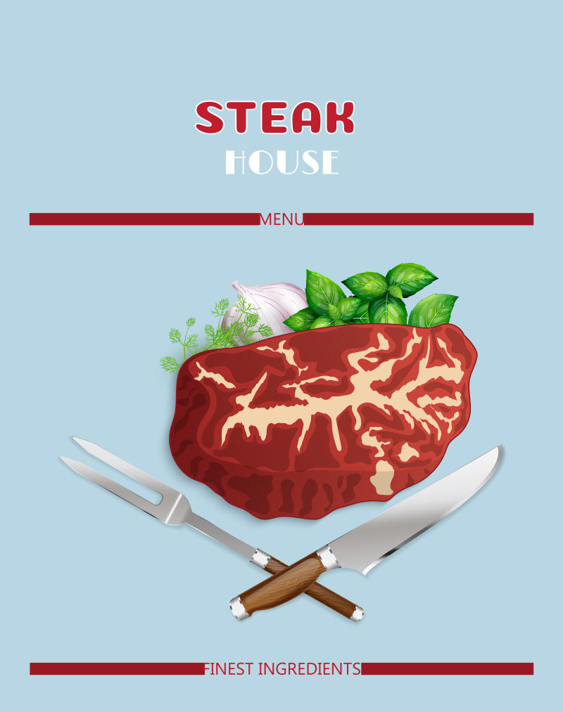 牛排和烤肉店菜单海报在现实风格餐厅菜单封面