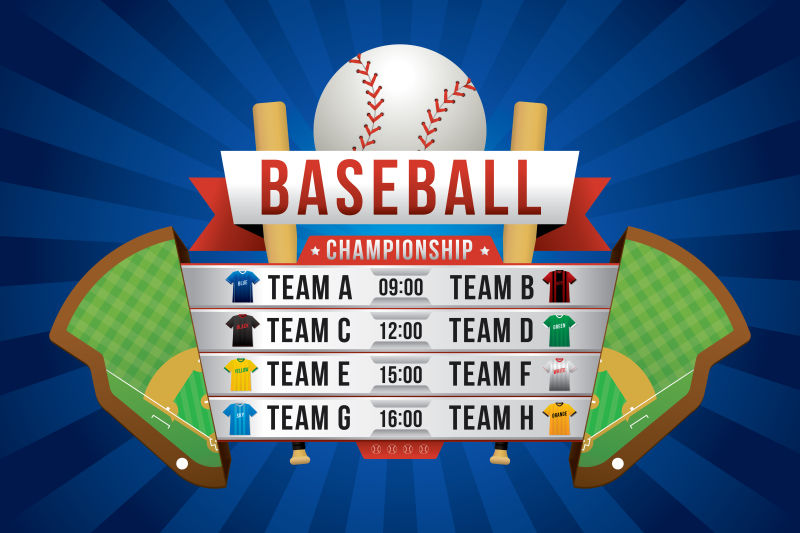 具有团队竞争背景的棒球锦标赛矢量图