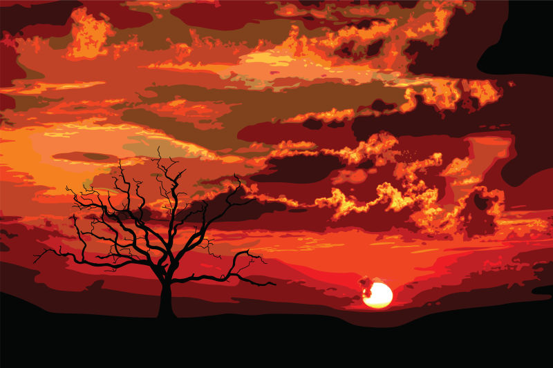 创意矢量夕阳下的自然景观插图