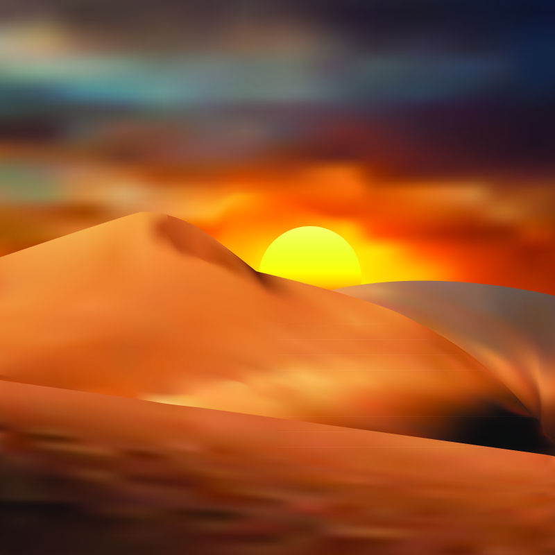 创意矢量日落时分的沙漠插图