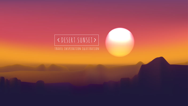 矢量创意日落时分的沙漠景观插图