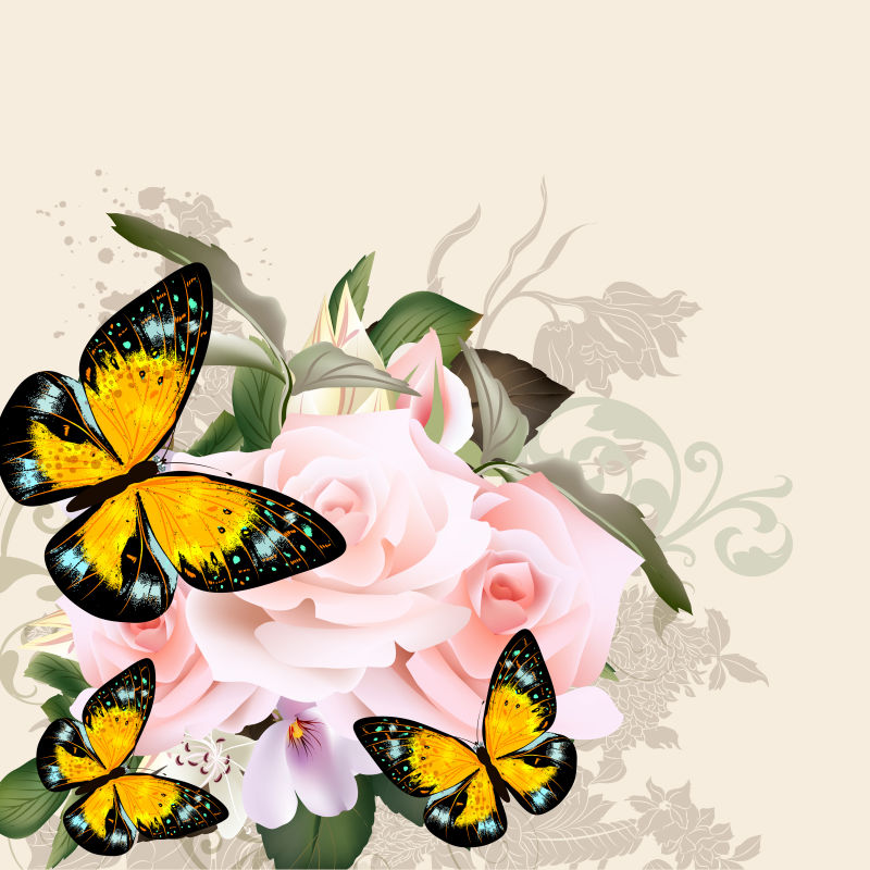 创意矢量现代蝴蝶和花卉设计背景