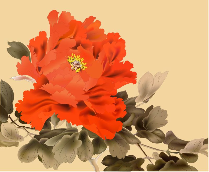 创意矢量国画风格的花卉设计背景