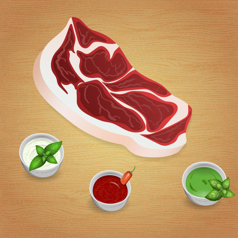 创意矢量羊肉配调味汁设计插图