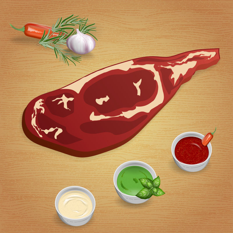 抽象矢量新鲜酱汁牛肉设计插图