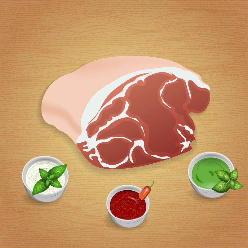 创意矢量现代新鲜牛肉与酱料插图设计