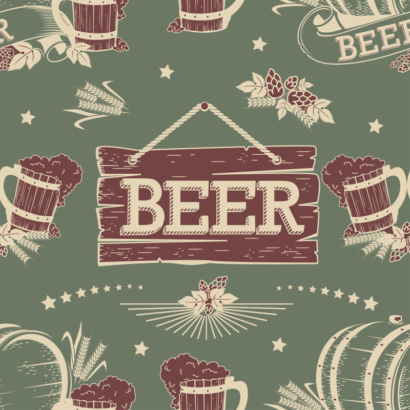 创意矢量啤酒主题的复古平面海报