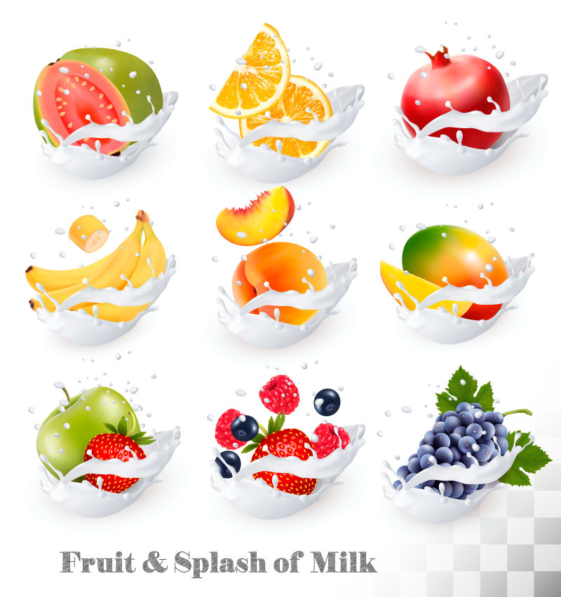 创意矢量平面风格的水果牛奶平面插图