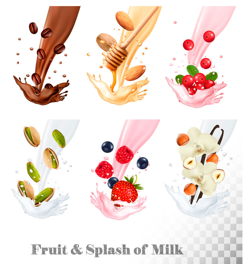创意矢量水果牛奶设计插图