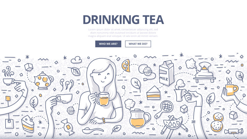 矢量现代饮茶主题涂鸦设计插图