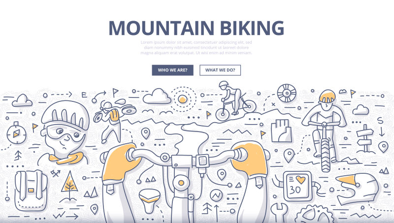 抽象矢量山地自行车主题额涂鸦设计插图