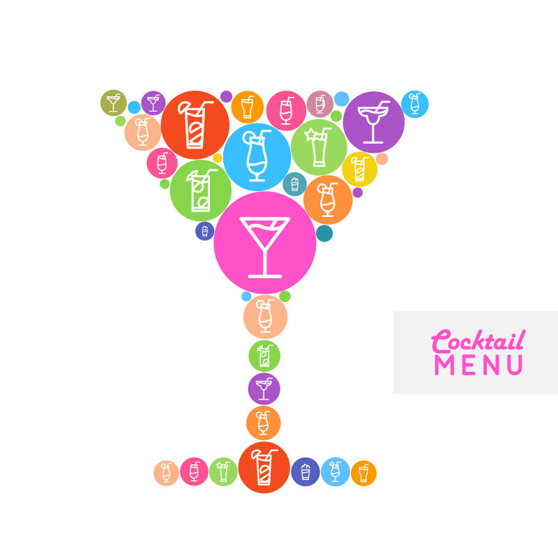 抽象矢量鸡尾酒图标元素的菜单设计