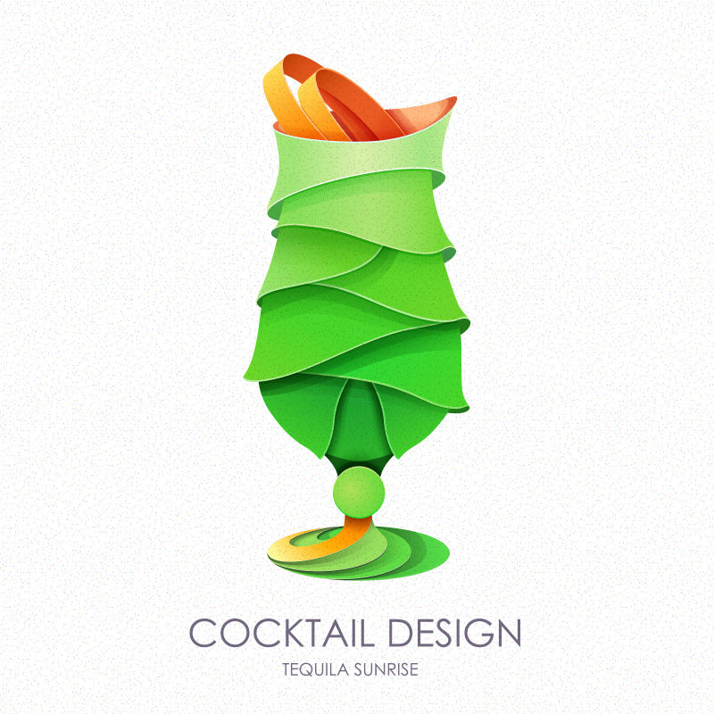 创意矢量现代绿色纸艺风格的鸡尾酒标志设计