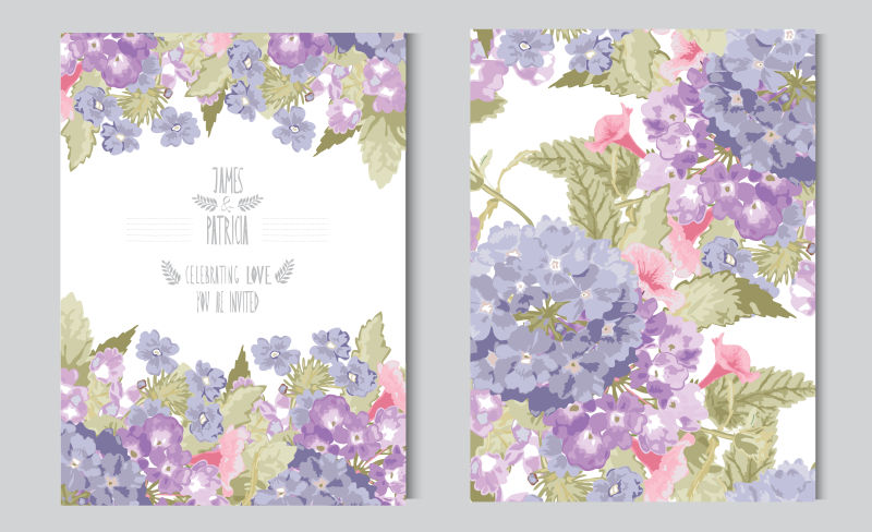 矢量美丽花卉装饰的浪漫卡片设计