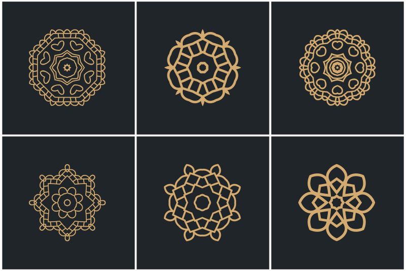 抽象矢量金色线性花卉复古标志设计