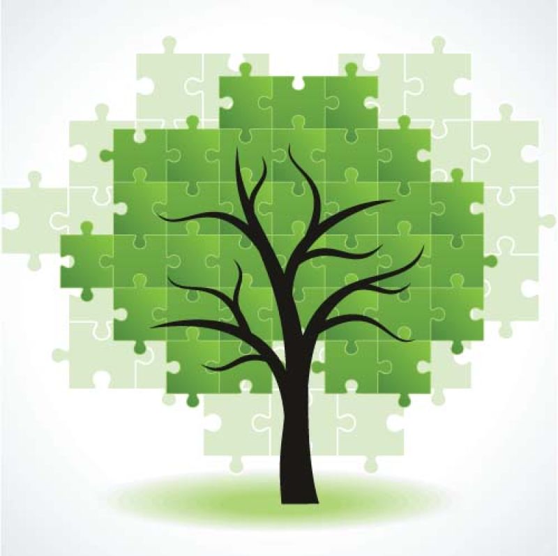抽象的绿色大树拼图矢量设计