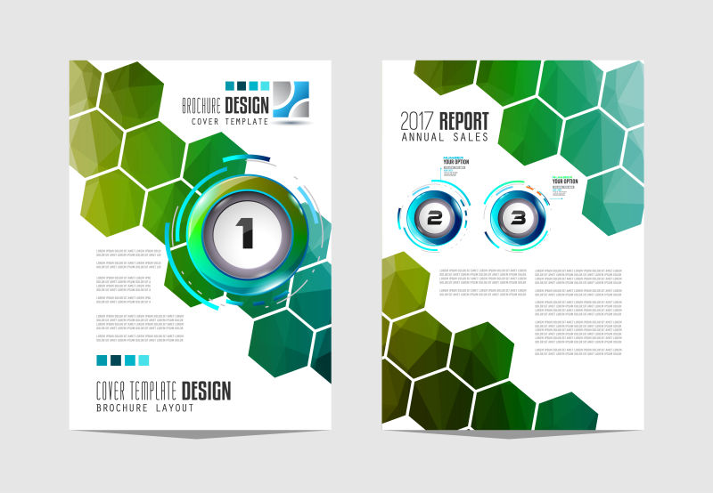 创意矢量绿色六边形元素宣传单设计