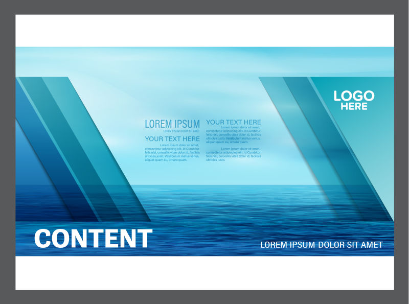 矢量蓝色海景元素的宣传单设计