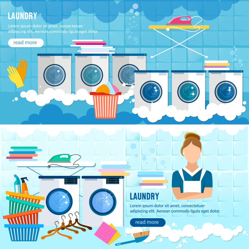 抽象矢量现代洗衣服务的平面设计概念插图