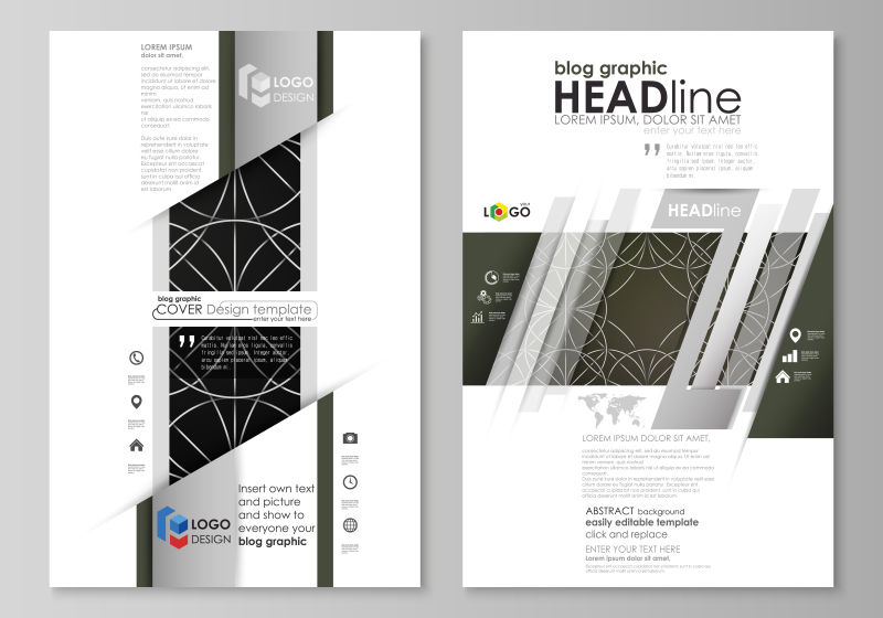 创意矢量现代黑色几何元素的宣传册设计