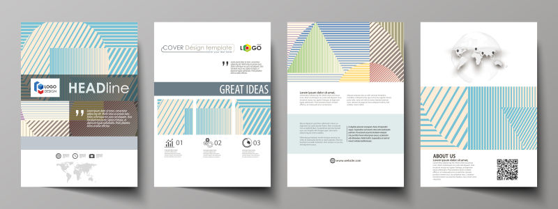 创意矢量彩色线性风格的宣传册设计
