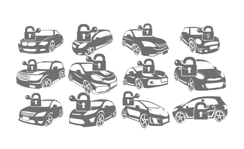 创意矢量汽车安全锁概念标志设计