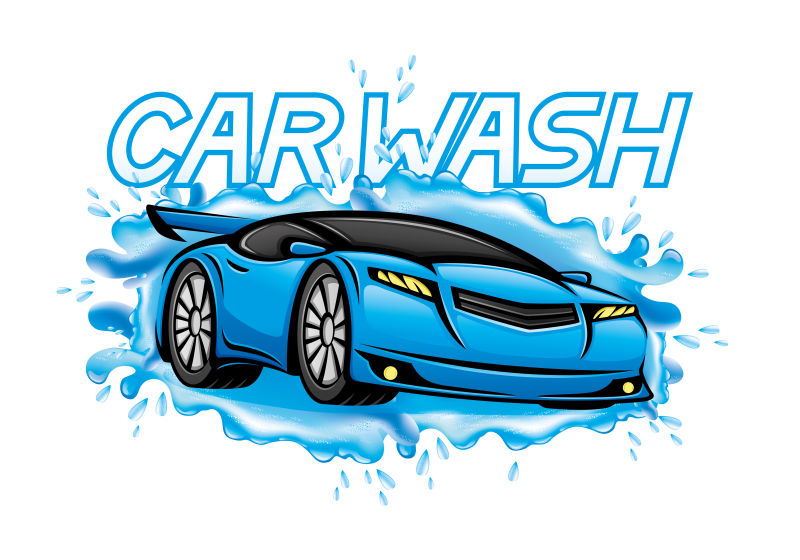 矢量蓝色的洗车标志设计