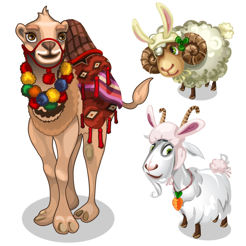 抽象矢量卡通骆驼和羊插图