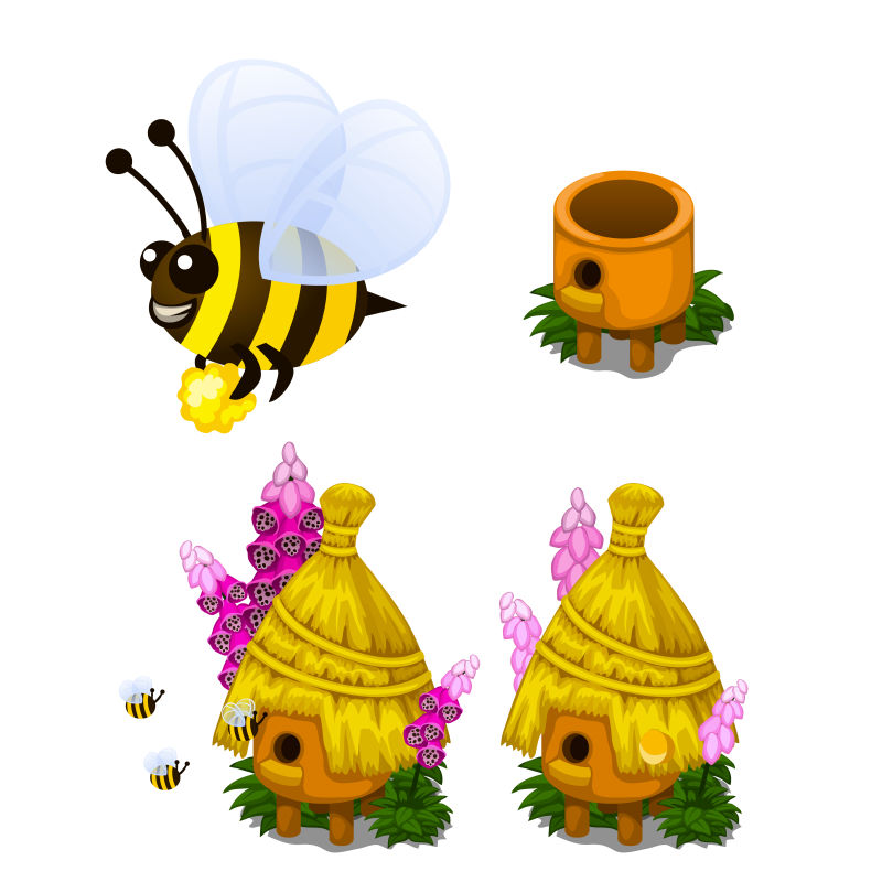抽象矢量卡通蜜蜂和蜂巢插图