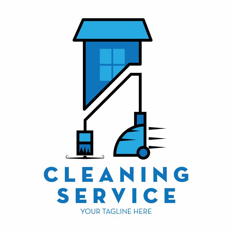 创意矢量房屋清洁主题的蓝色标志设计