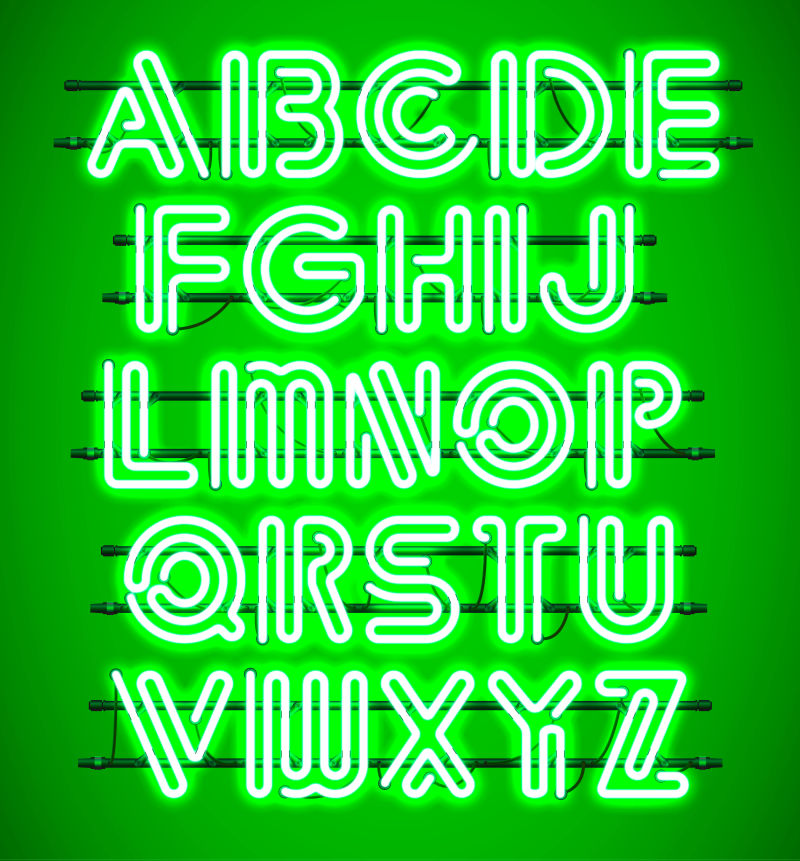 创意矢量绿色发光的霓虹灯字体设计