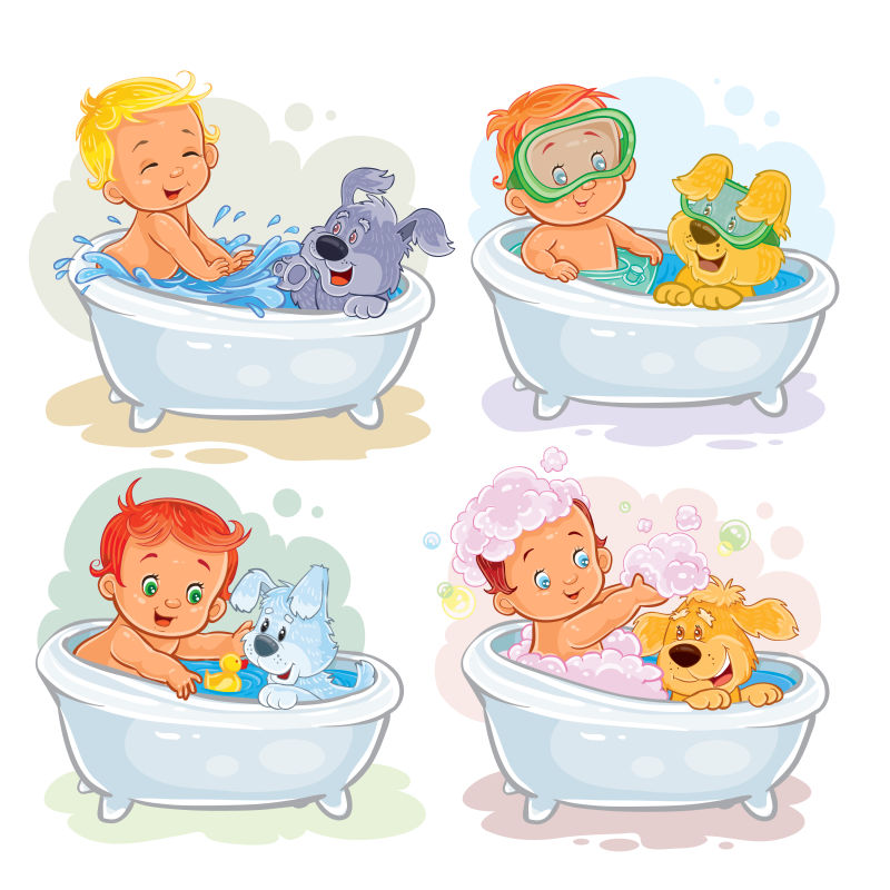 矢量洗澡的卡通儿童插图