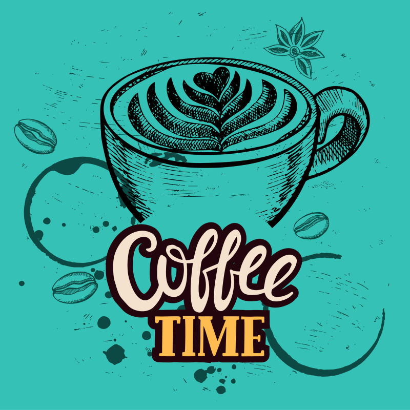 创意矢量手绘咖啡元素标志设计