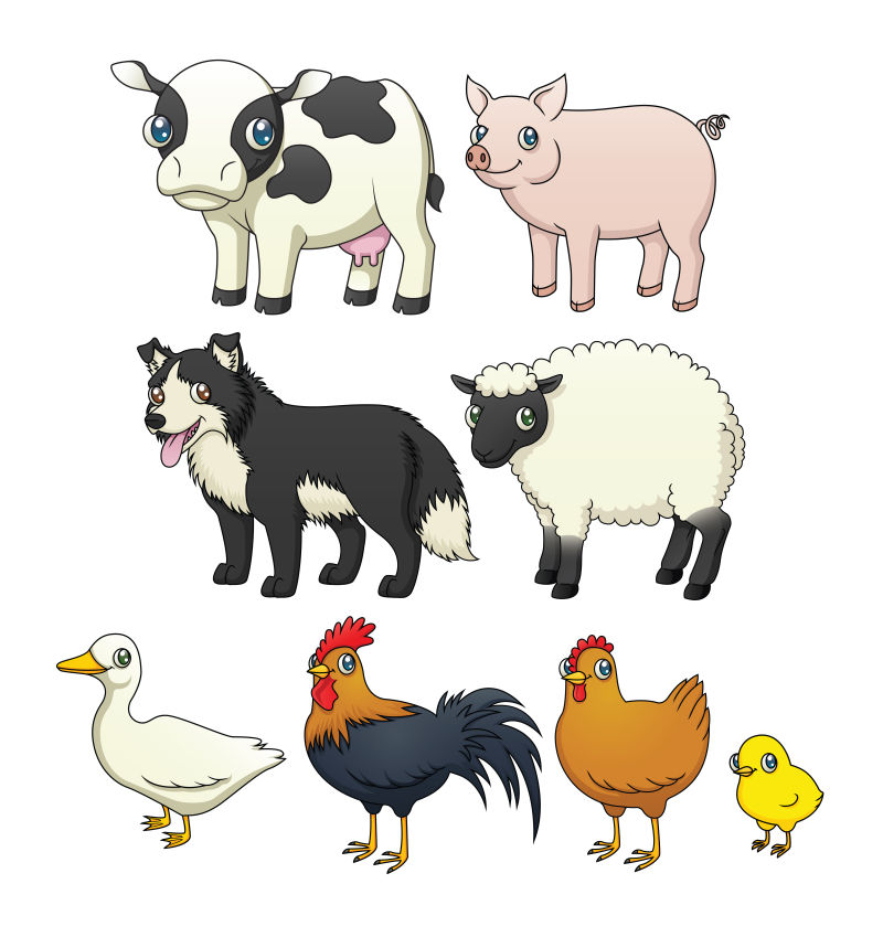 抽象矢量卡通农场动物插图