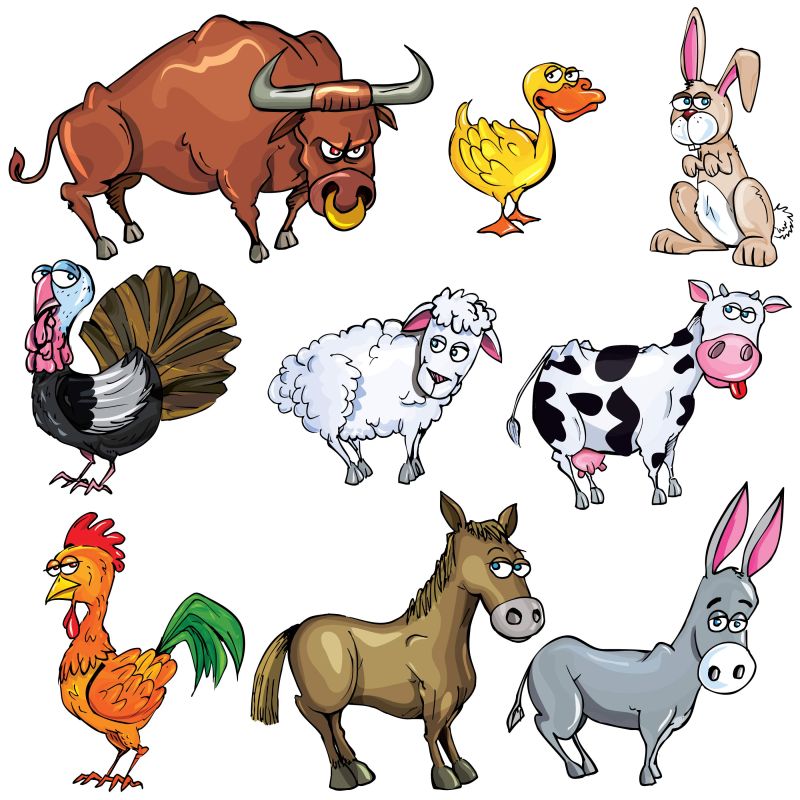 创意矢量卡通农场动物插图
