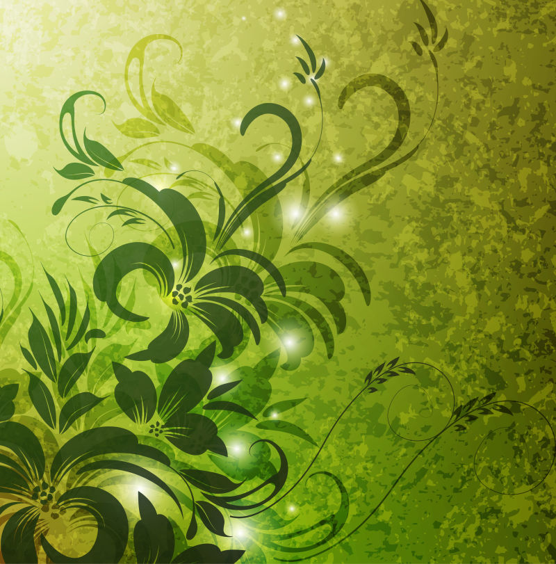 矢量绿色花卉元素的装饰设计背景