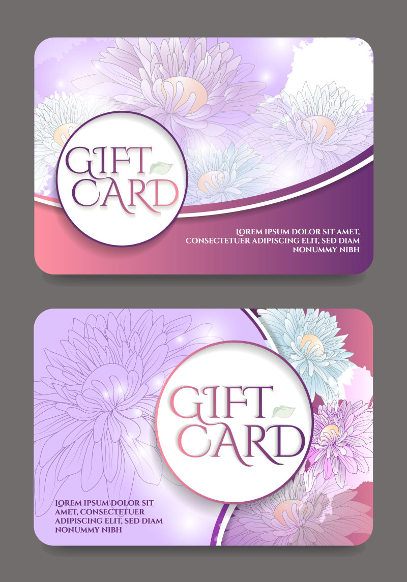 抽象矢量紫色花卉装饰的礼品卡设计