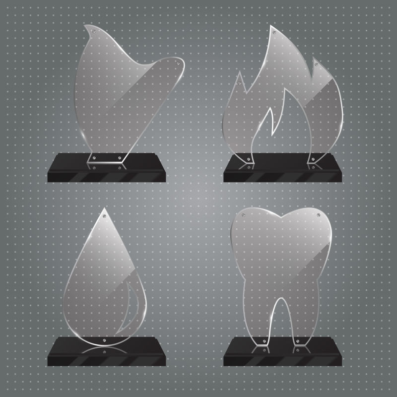 创意矢量现代不同形状的玻璃奖杯设计