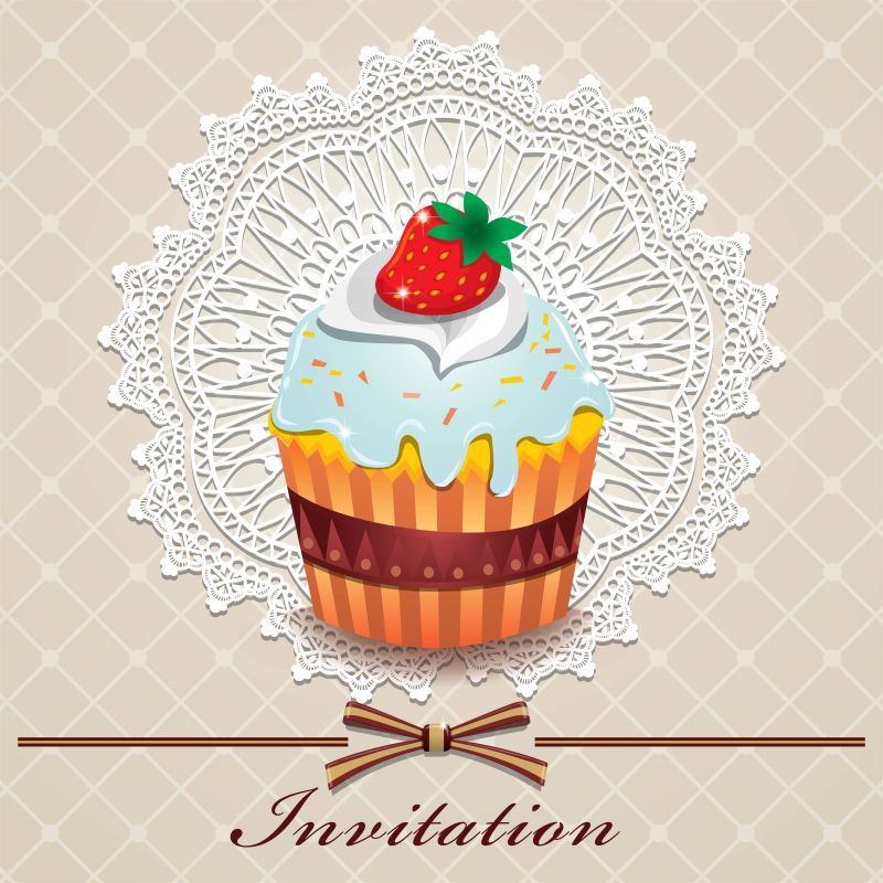 创意矢量美味草莓蛋糕元素的邀请函设计