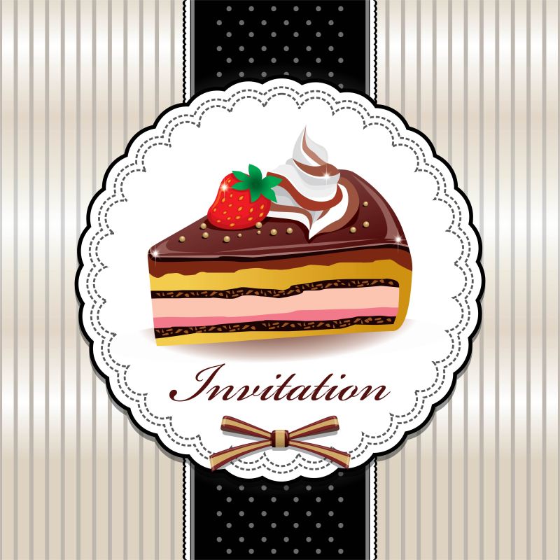 创意矢量美味蛋糕元素的邀请卡平面设计