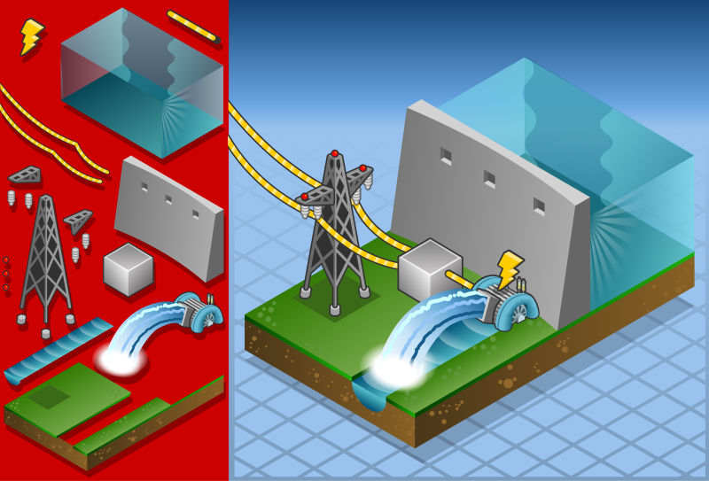 抽象矢量水能发电主题插图