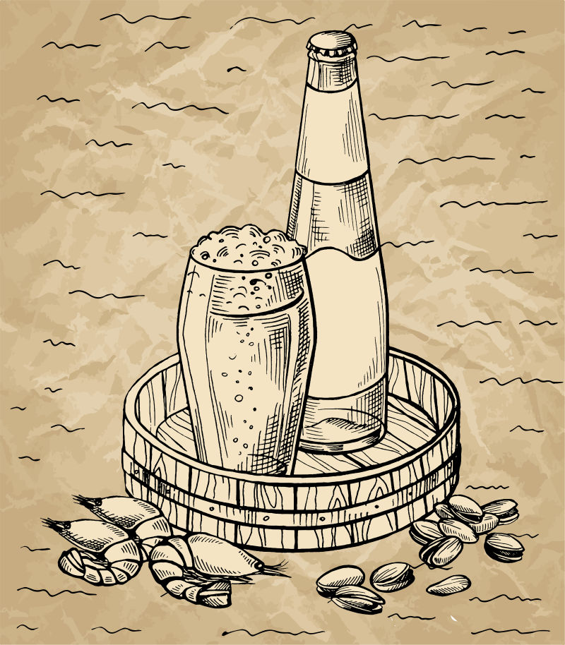 抽象矢量手绘啤酒元素插图