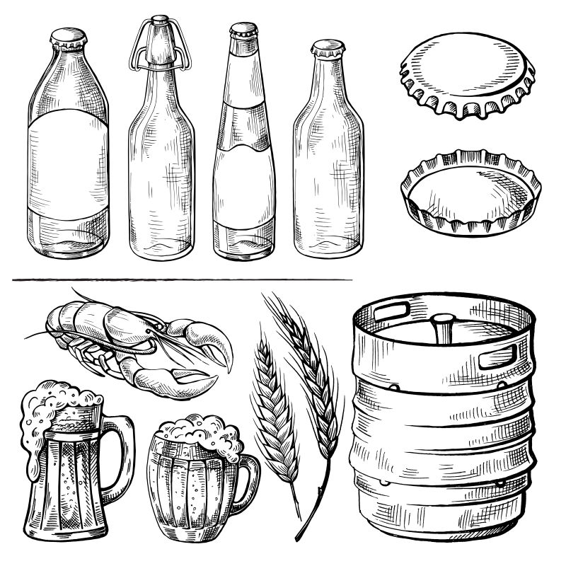 创意矢量现代手绘啤酒插图设计