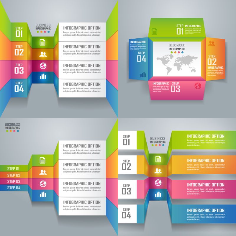 创意矢量彩色纸艺风格的商业信息图表设计