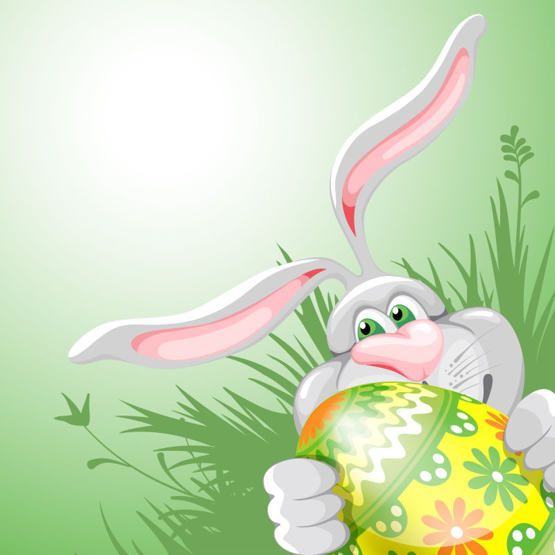 创意矢量抱着彩蛋的兔子复活节主题插图