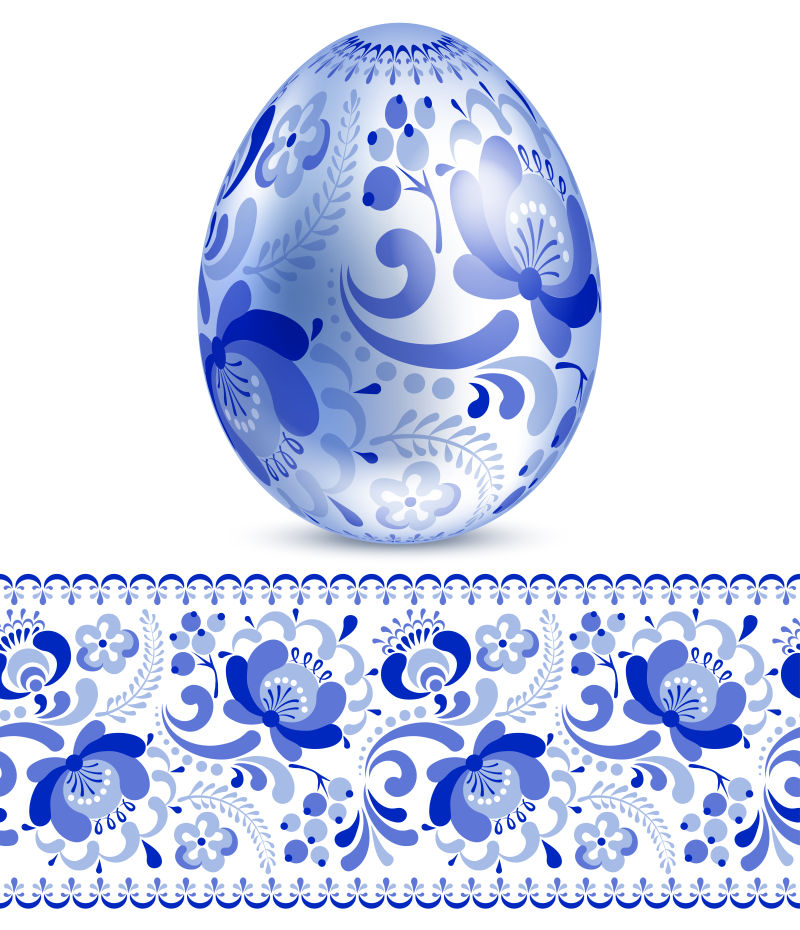 抽象矢量蓝色花卉元素的复活节彩蛋设计
